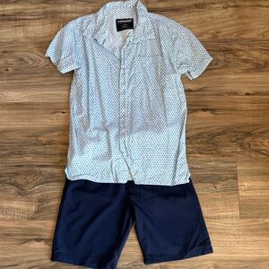 Tony Hawk Light Blue Patterned Short Sleeve Shirt with Navy Shorts Set